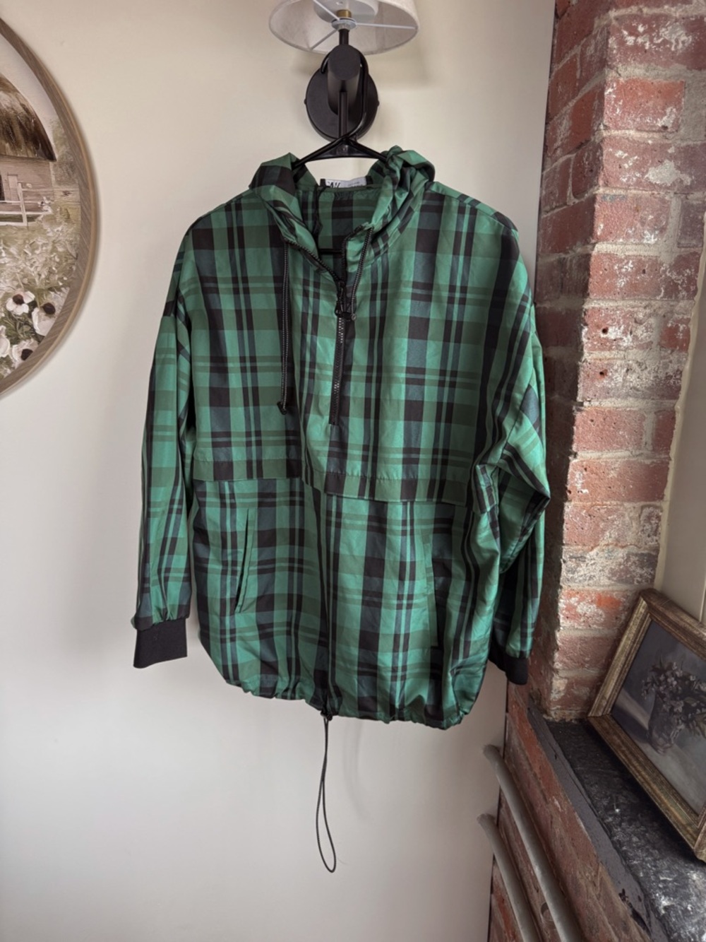 Zara Green and Black Plaid Windbreaker